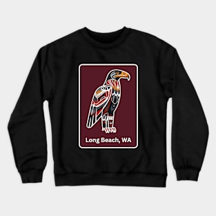 Long Beach Washington Native American Indian American Red Background Eagle Hawk Haida Crewneck Sweatshirt